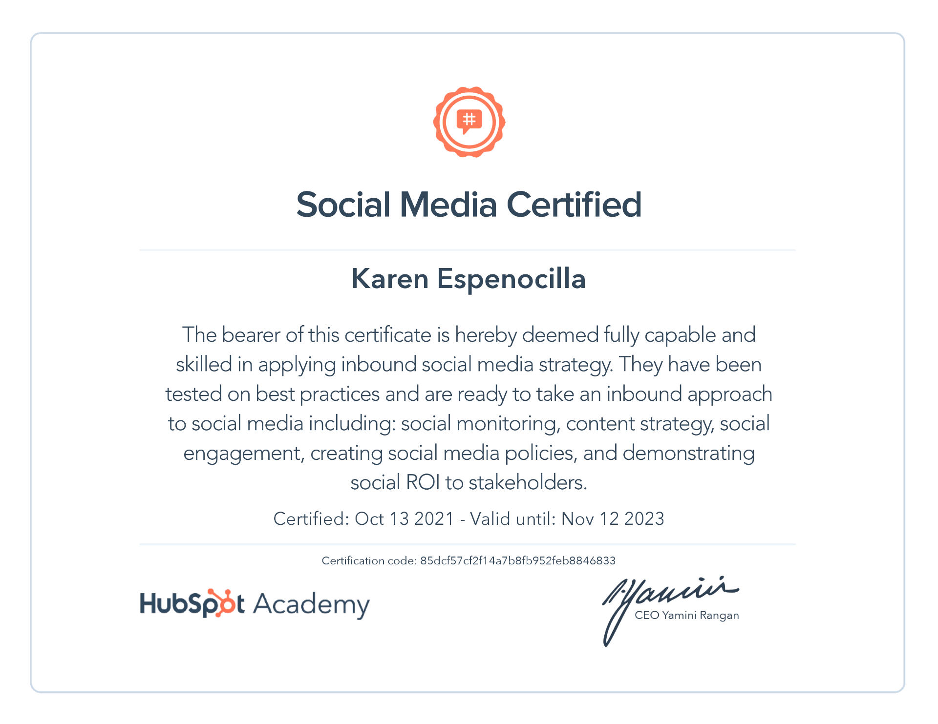 Hubspot Academy - Social Media Marketing Certification